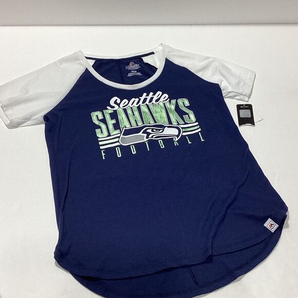 Seattle Seahawks Women's T-Shirt M Majestic Brand Blue and White NWT - Picture 11 of 11